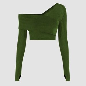 Cider GREEN Asymmetrical Off-Shoulder Crop Top